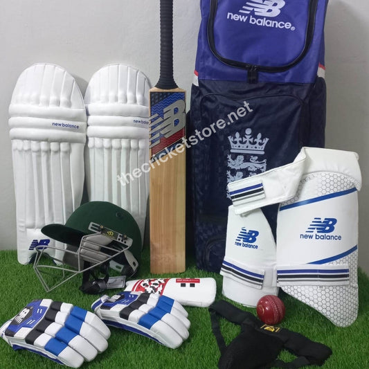 NB Players Edition Deluxe cricket kit with English Willow bat, pads, gloves, helmet, and travel kit bag