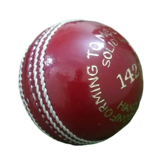 a hand-stitched leather cricket ball made for junior players. featuring 142 grams weight