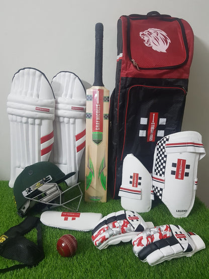 Gray Nicolls Players Edition Professional Cricket Kit – Complete Hard Ball Cricket Gear Set with English Willow Bat, Pads, Gloves & Helmet
