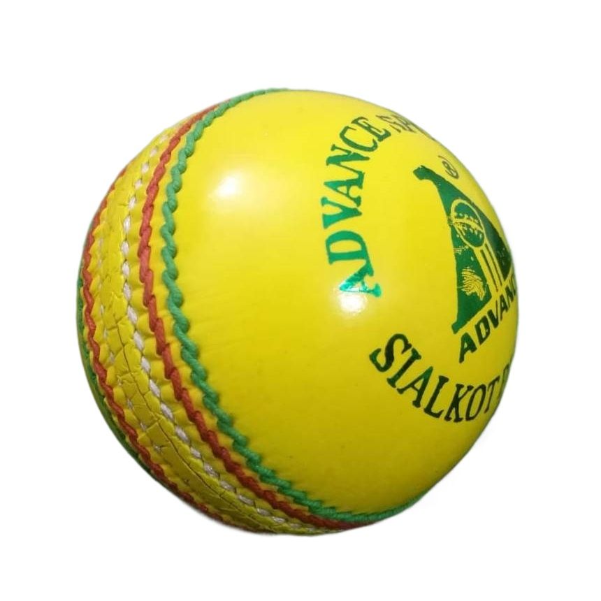yellow color hand stitched leather cricket ball made for indoor cricket, featuring 110 grams weight.